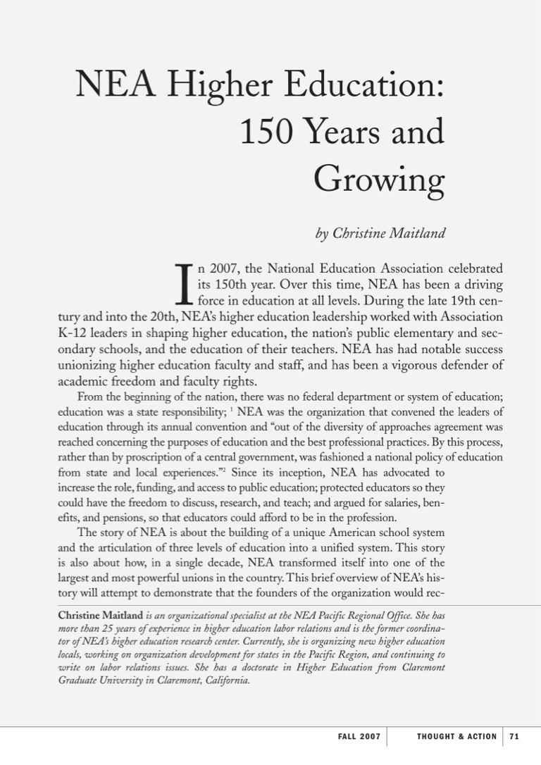 NEA Higher Education: 150 Years and Growing