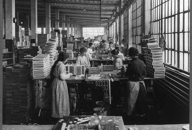 Frances Benjamin Johnston, photographer. Wooden Box Industry: women in work room of box factory. ca 1910. Library of Congress Prints & Photographs Division.